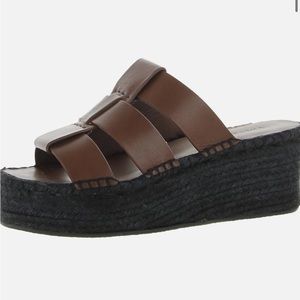 NIB Vince Sabella $330 Mahogany Leather Espadrille Platform Sandals Heels